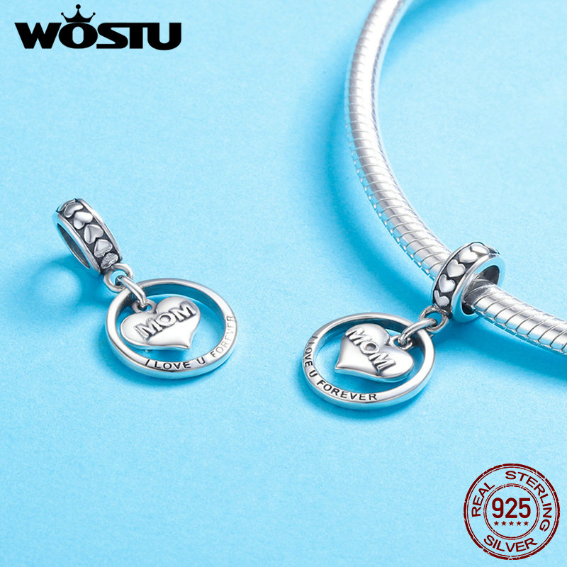 WOSTU Echt 925 Sterling Silber Für Immer Liebe Für MOM Charme fit Perlen Armband Armreifen Silber DIY Schmuck Für Mutter FIC649