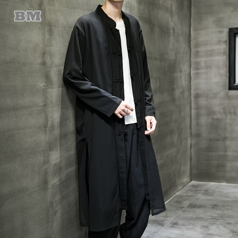 Chinese Traditional Dress Plus Size Long Robe Ancient Style Chiffon Hanfu Men Clothing 2022 Kung Fu Tai Chi Casual Coat Male
