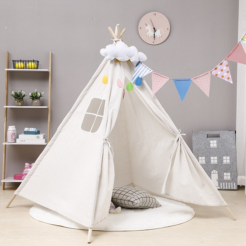 Scandinavische Stijl Houten Ondersteuning Canvas Tent Kinderen Baby Speelhuis Tent Licht Dak Tipi Prinses Kamer Indian Teepee Tent Kids