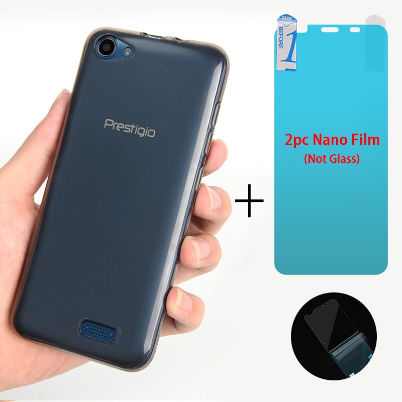 Case Voor Prestigio Muze E5 LTE Cover Soft TPU Siliconen Phone Case Voor Prestigio Muze E5 LTE Screen Nano Beschermende film: Gray