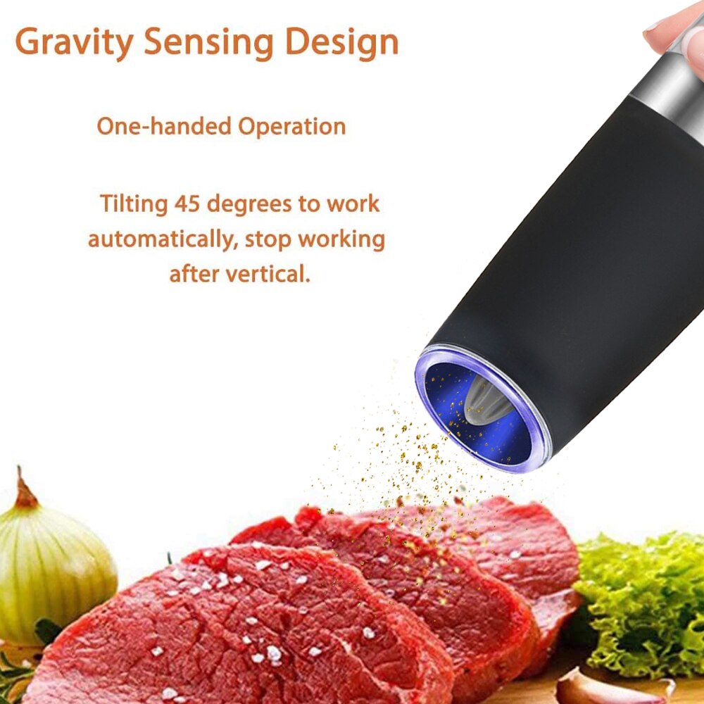 Electric Automatic Mill Pepper and Salt Grinder LED Light Spice Salt Pepper Core Grain Mill Porcelain Grinding Kitchen Tools