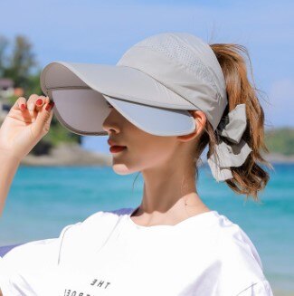Xdanqinx solskærm udtrækkelige solhatte til kvinder sommer damer tom tophat anti-uv overdimensionerede solskærm strandhuer til kvinder: Grå