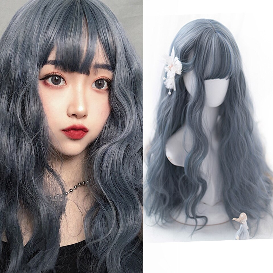 HOUYAN 22 Inch Long Wavy Wig with Bang Red Hair Cosplay Wig Heat Resistant Synthetic Hair Wigs: P1B/27