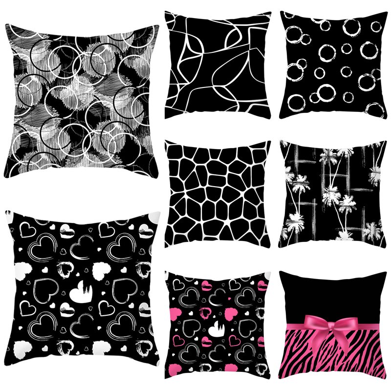 Zwart Wit Geometrische Kussensloop Decoratieve Hart Boog Boom Patroon Kussenslopen Sierkussen Case Strip Pillowclips Kussenhoes