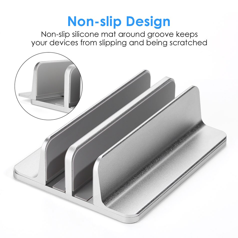 ET Double Desktop Stand Holder for MacBook Thinkpad iPad Aluminum Desk Mounted Vertical Laptop Tablet Stand with Adjustable Dock