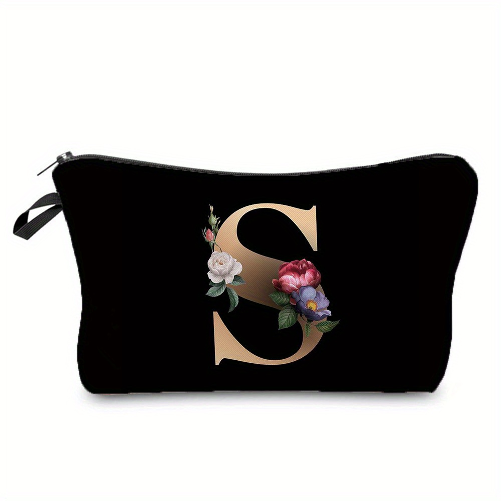 Flower & Letter Print Cosmetic Bag, Zipper Portable Makeup Pouch, Lightweight Coin Purse toiletry bag cajas organizadoras