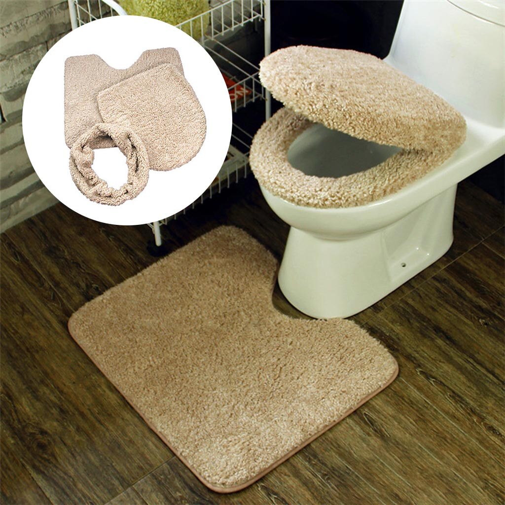 Universal Plush Warm Bathroom Mat 3pcs/set Warm Toilet Pad Cover Thicken Toilet Seat Cushion Toilet Bathroom Home Decoration: D