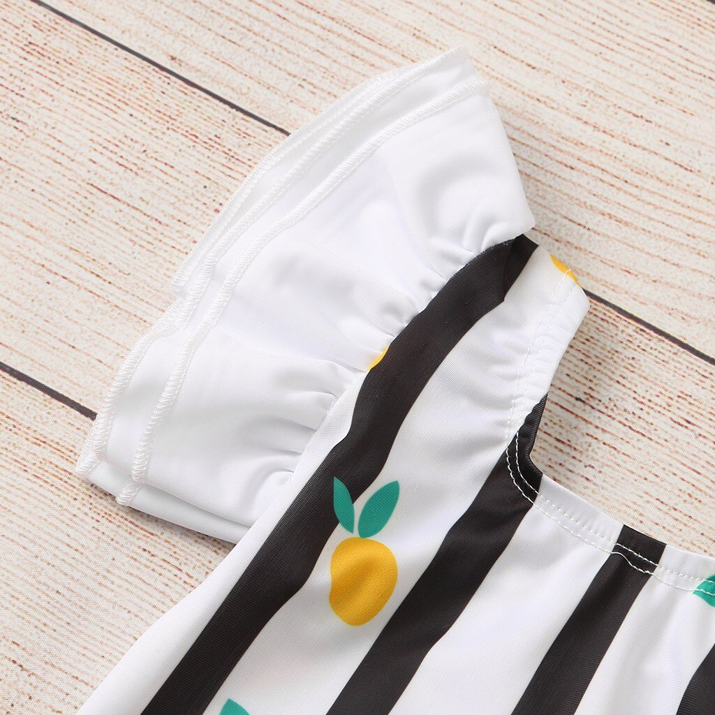 Swimsuit For Girls One-Piece Sleeveless Striped Lemon Print Ruffle Bikini Beachwear Cute Bathing Children's Swimsuit