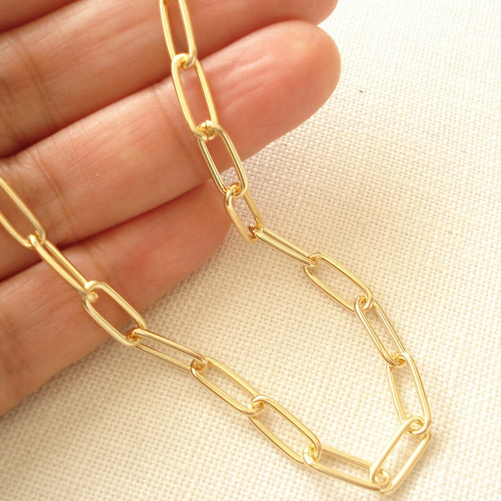 Gold Farbe Papier Clip Lecken Kette Halsband Halskette für Frauen Verknüpfung Kette Hochzeit Geburtstag Schmuck 15 16 17 zoll