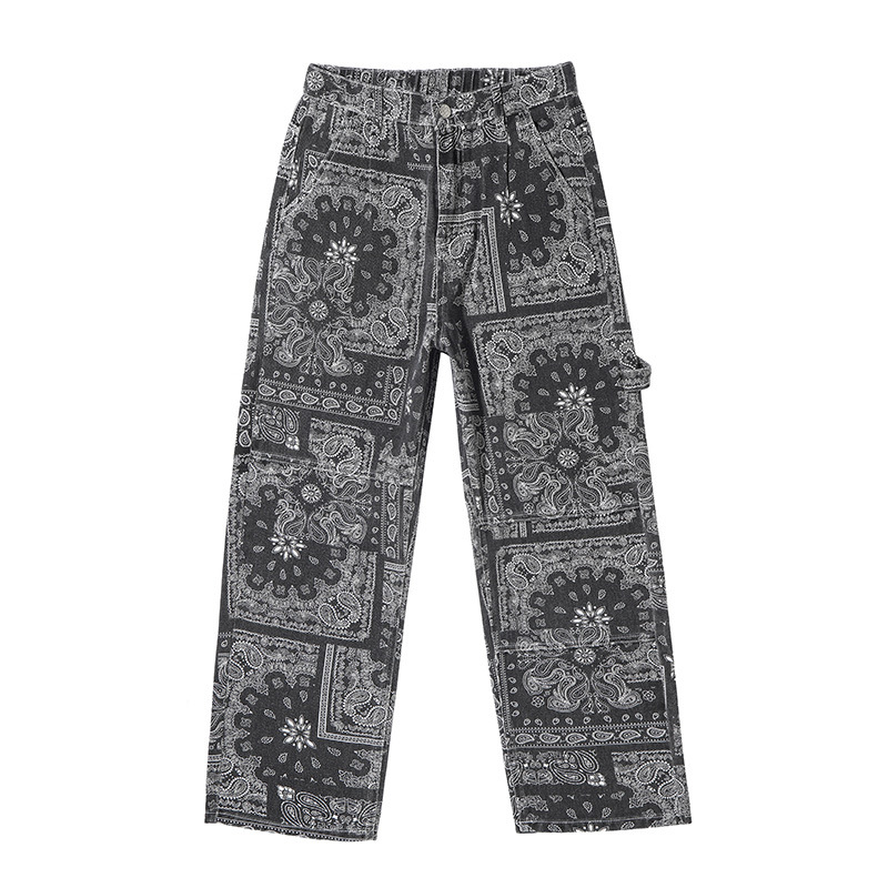 Bandana Jeans retrò uomo pantaloni larghi dritti larghi in Denim pantaloni da Skateboard Vintage Oversize High Street Hiphop Street Wear