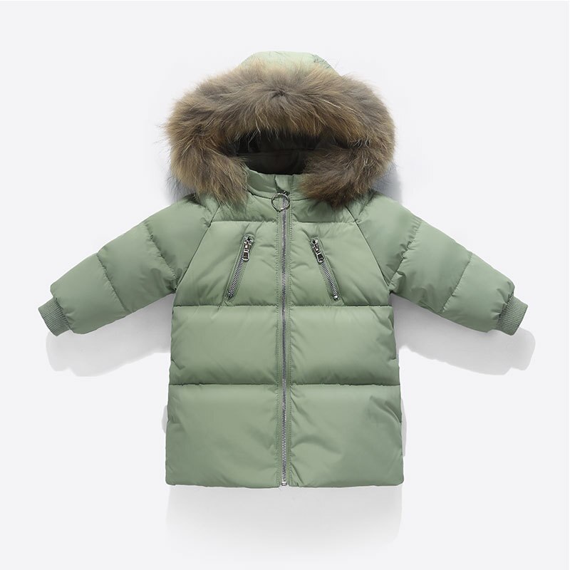 Pojkar flickor vinter vit dunjacka barn tjock pälskrage jacka flickor varm kappa för kall vinter barn spädbarn kappa huva: Grön / 3t
