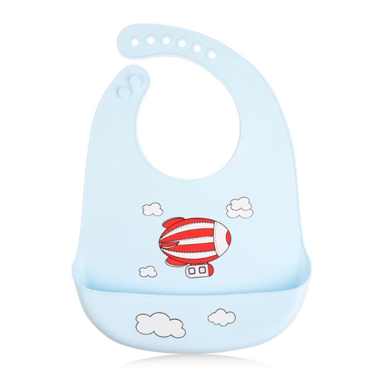 Waterproof Silicone Baby Bibs Candy Color Cartoon Plane Rocket Toddlers Feeding Food Crumb Catcher Pocket Saliva Towel