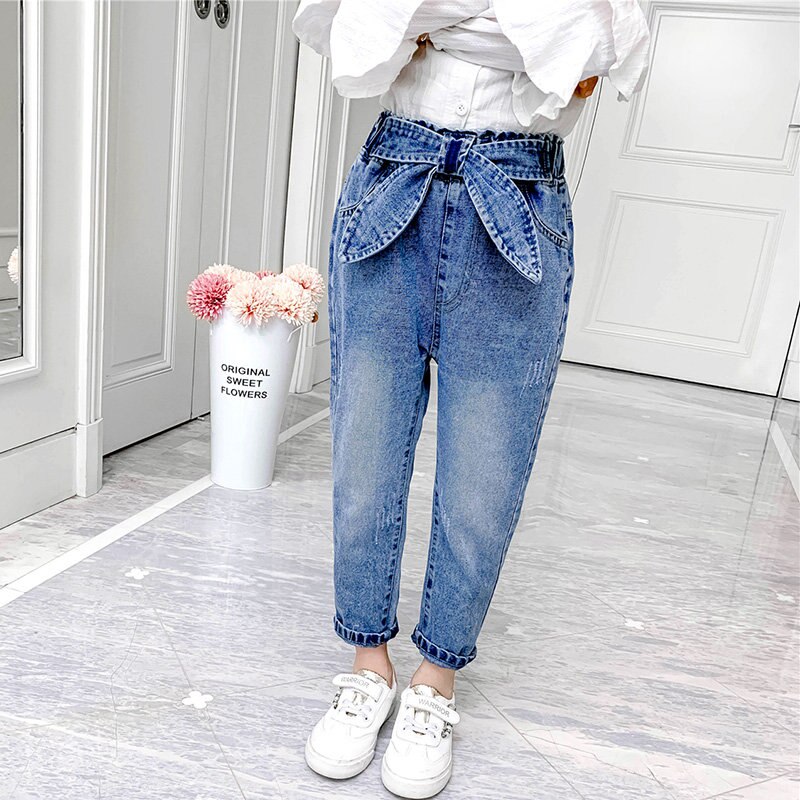 primavera niños Jeans chica sólido Jeans para niñas Bow Girls Jeans pantalones otoño Casual Niñas Ropa 6 8 10 12 13 año