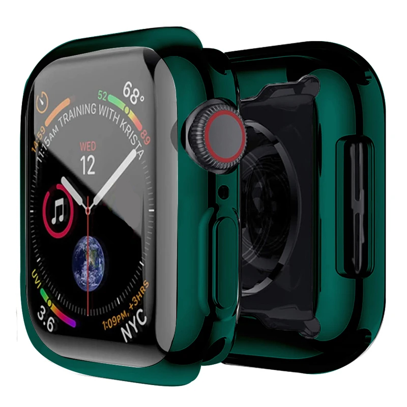 Screen Protector For Apple Watch case 45mm 41mm 44MM 40MM Full TPU bumper Cover 42mm 38MM accessories iwatch series 7 SE 6 5 4 3: Green / 1 Inches