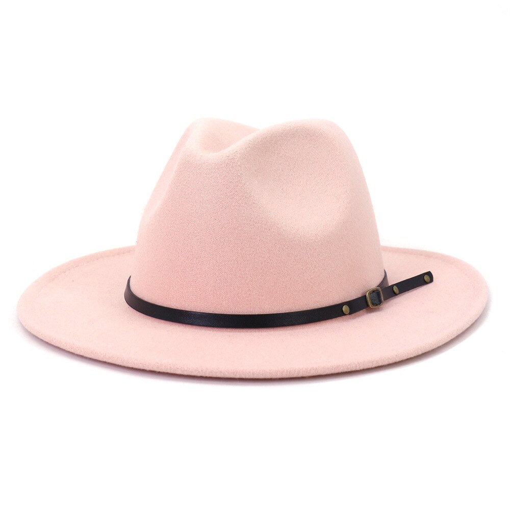 Fedora Hat Women Men Autumn Winter Vintage Felted Jazz Top Hats Ladies Trend Party Wedding Performance Cap Sombreros De Mujer: pink02 / 56to58cm