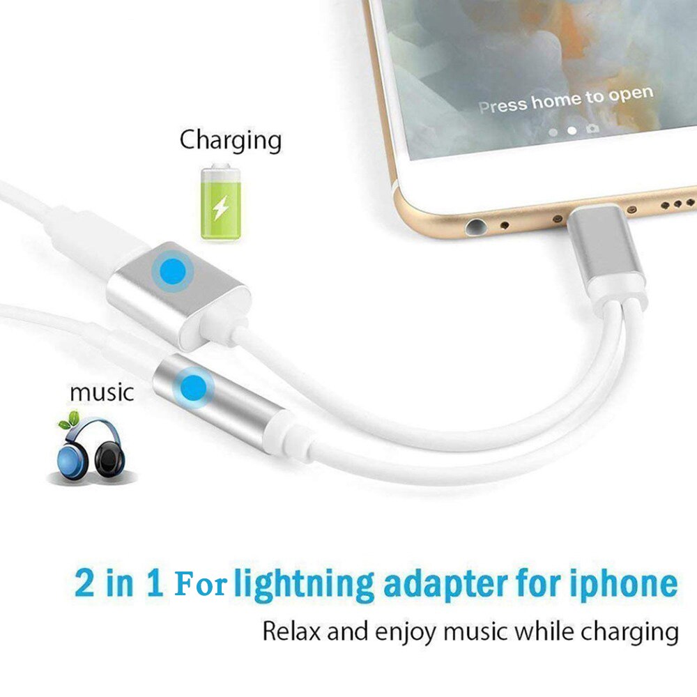 2 In 1 Draagbare Hoofdtelefoon Jack 3.5Mm Audio Jack Kabel Adapter Oplader Voor Iphone 7/8/X Hoofdtelefoon Opladen Muziek Call