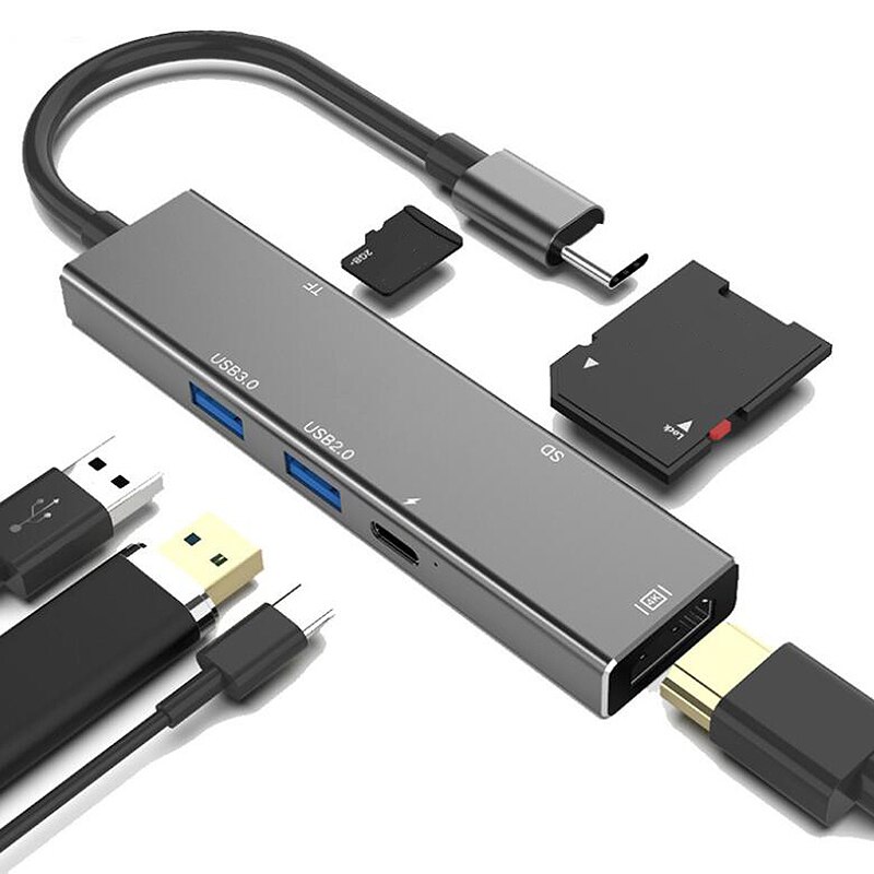 Tipo C USB C A HDMI Tipo-C Convertitore Lettore di Schede di DEVIAZIONE standard TF USB 3.0 2.0 centro Cavo Adattatore per Mac libro Samsung S9 Huawei P30