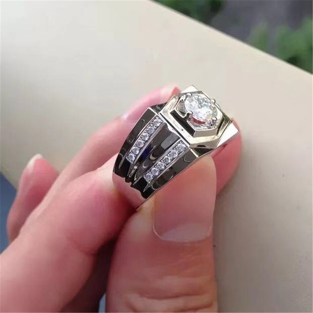 FDLK glänzend Luxus Silber Farbe Ring Natürliche Weiß 2,5 CT Kristall Ring Hochzeit Band herren Partei Schmuck Größe 7 8 9 10 11 12