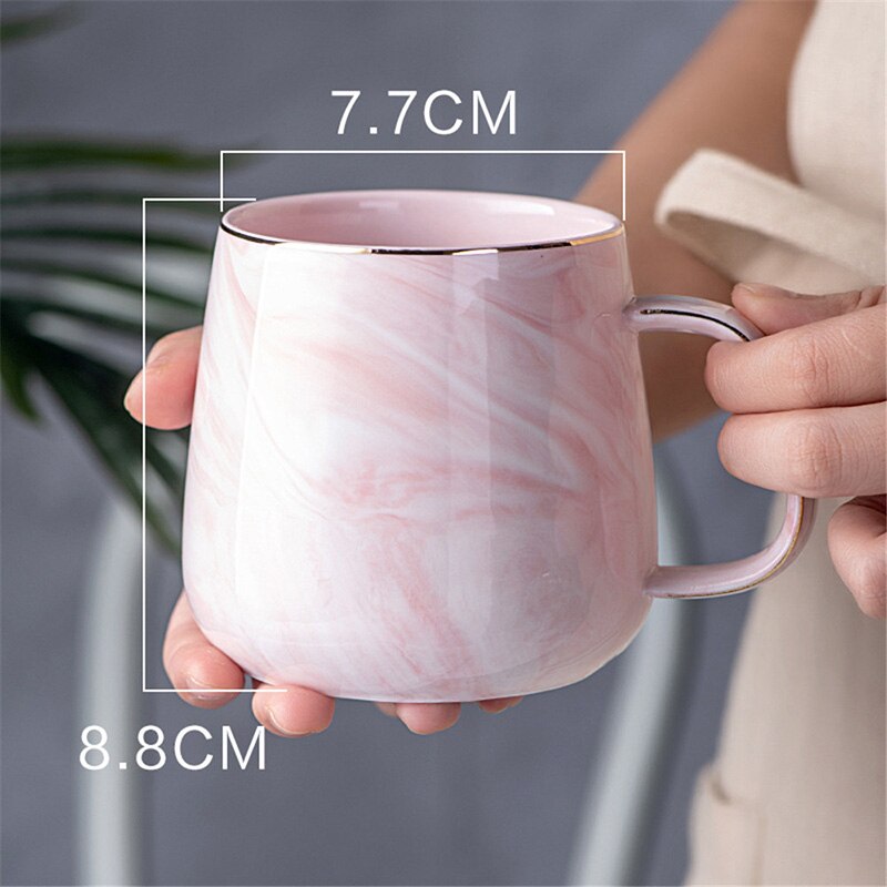 Luxury Marble Pattern Coffee Mug Gold Plated With Handle Ceramic Mugs Morning Milk Tea Cup Pink Gray Couple