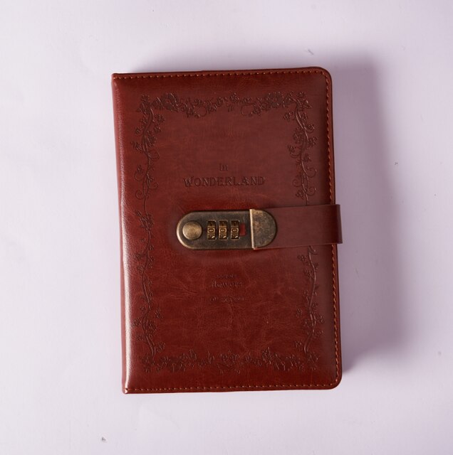 A5 Korea Retro Notebook Password Book with Lock School Office Supplies Stationery Personal Diary Journal Cover planner: 2 Brown