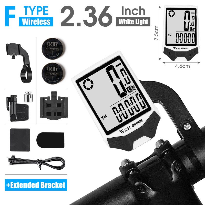 WEST BIKING-velocímetro de ciclismo, ordenador con pantalla grande de 2,8 pulgadas, resistente al agua, 20 funciones, inalámbrico y con cable, para bicicleta de montaña: F Wireless White