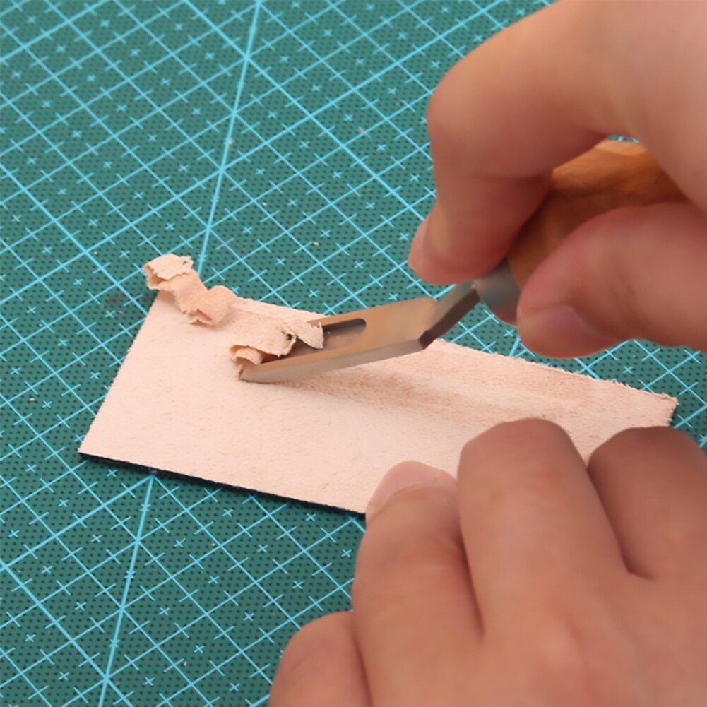 1PCS Edge Beveler Leather Wood Handle Style Leathercraft Leather Edge Beveler Cutting Skiving Trimming Tool Leather Craft Tool