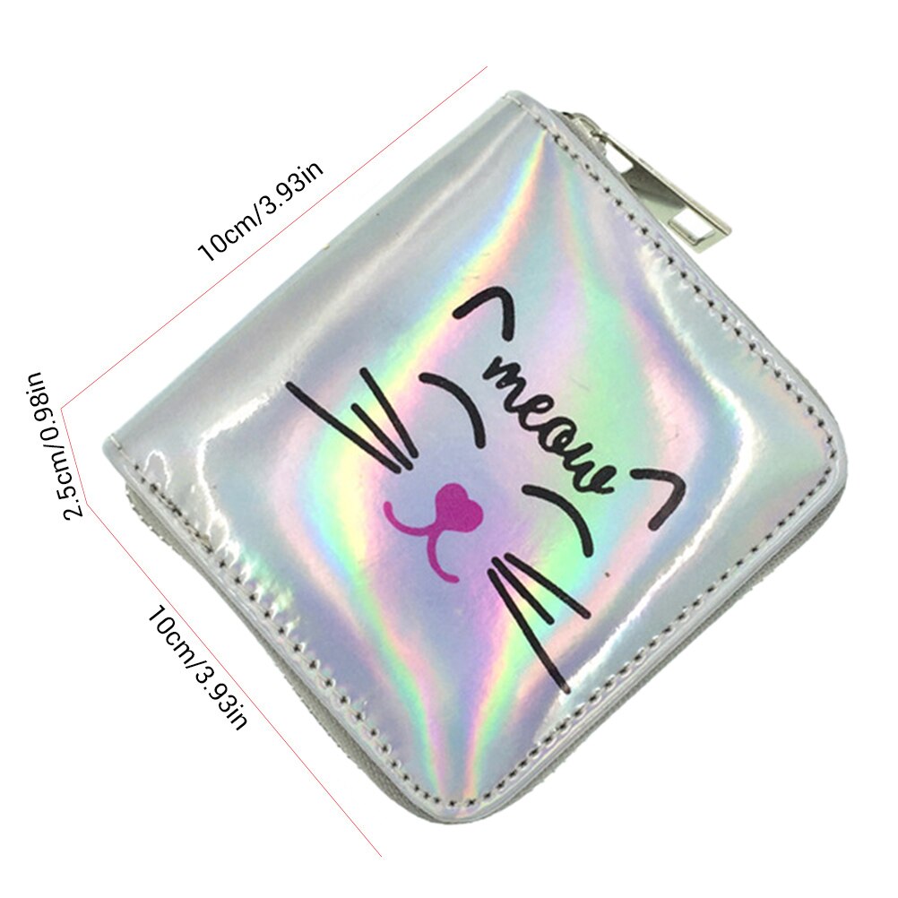 Femmes hologramme portefeuille porte-monnaie en cuir PU sac à main carte à glissière porte-pochette femmes dessin animé mignon petits portefeuilles pochette