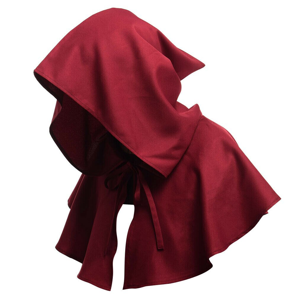 Halloween medeltida huva kappa gotisk kappa vampyrrockar cosplay snygg klänning kappa huva cap vuxen fest hattar: Vin, röd