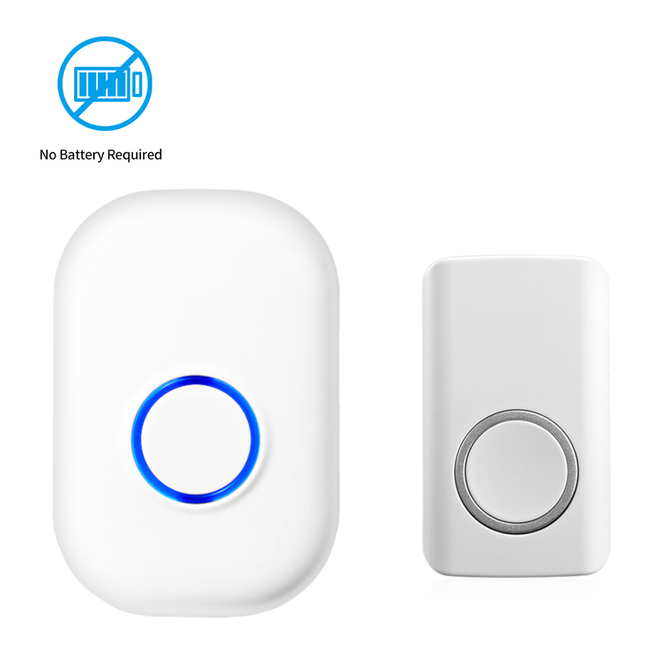 Self Power Wireless Doorbell Kinetic button Door bell 58 Melodies LED Indicator Door chime Wireless Kit receiver transmitter set