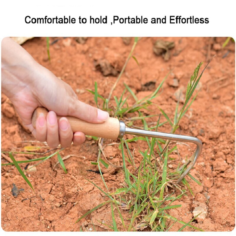 Garden Grass Hand Weeder Wood Handle Stainless Steel Grassroots Weeding Deeper Digging Removal Cutter Puller Tool Yard Lawn Farm