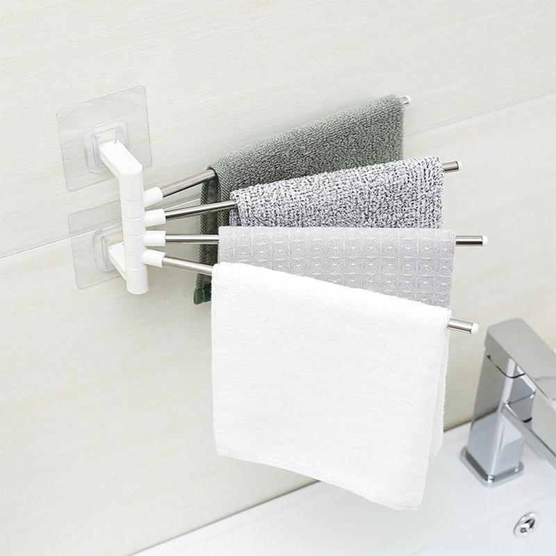 Fire skud multifunktionelt håndklædestativ intet spor rustfrit stål køkkenbadeværelse uden at bore håndklædestativ badeværelse opbevaring