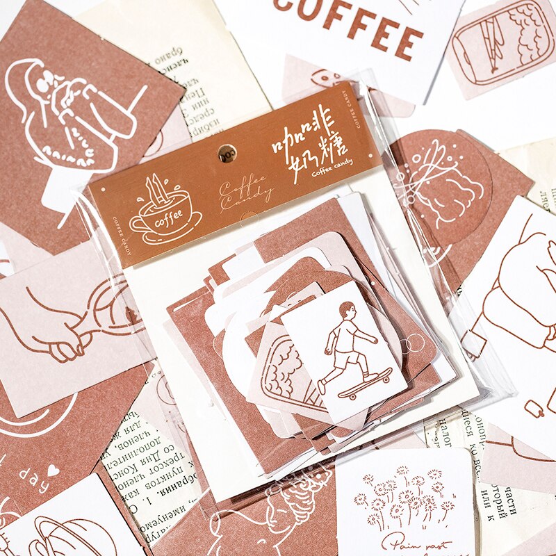 Yoofun 42pcs Kawaii Aesthetic Arts Sticker Unrepeated Patterns Cute Decor Paper for Collage Junk Journals DIY Stationery