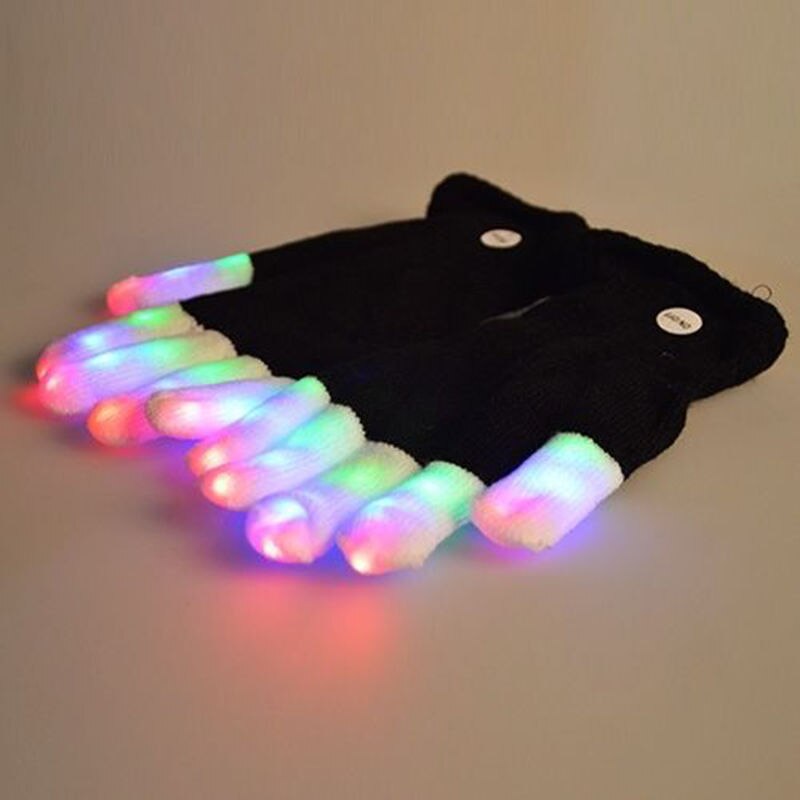 1pcs LED Rave Flashing Gloves Glow 7 Mode Light Up Finger Tip Lighting Black