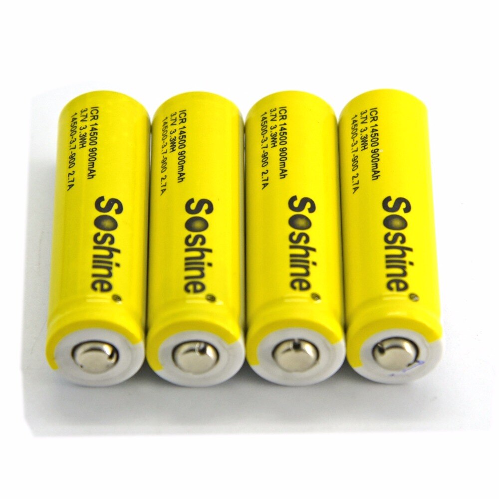 4 unids/pack Soshine ICR 14500 AA Li-Ion de la batería de 3,7 V 900mAh baterías recargables con la caja de la batería