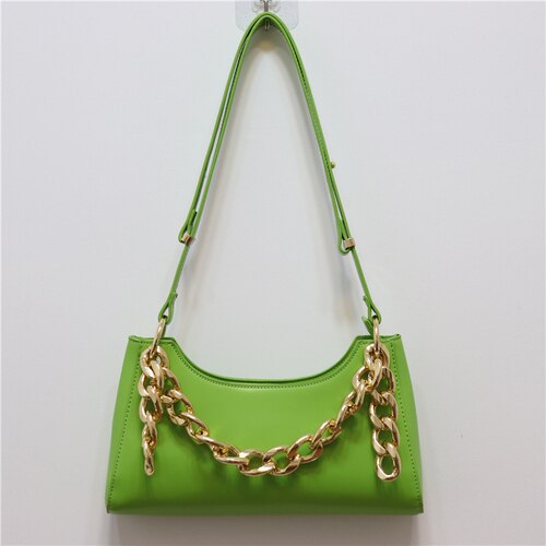 Bag Female Spring and Summer Crocodile Baguette Shape Bag France Small Shoulder Bag Underarm Handbag: green  plain