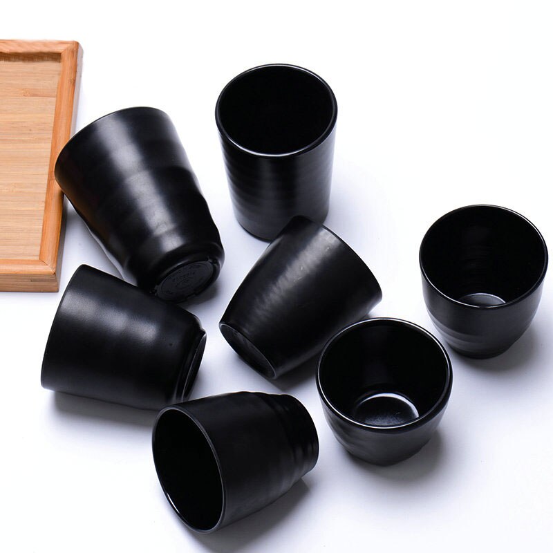 A5 Black Scrub Melamine Tableware Imitation Porcelain Plastic Restaurant Drink Tea Cup Tumblerful Tea Cup Water Coffee Cup 1 PCS
