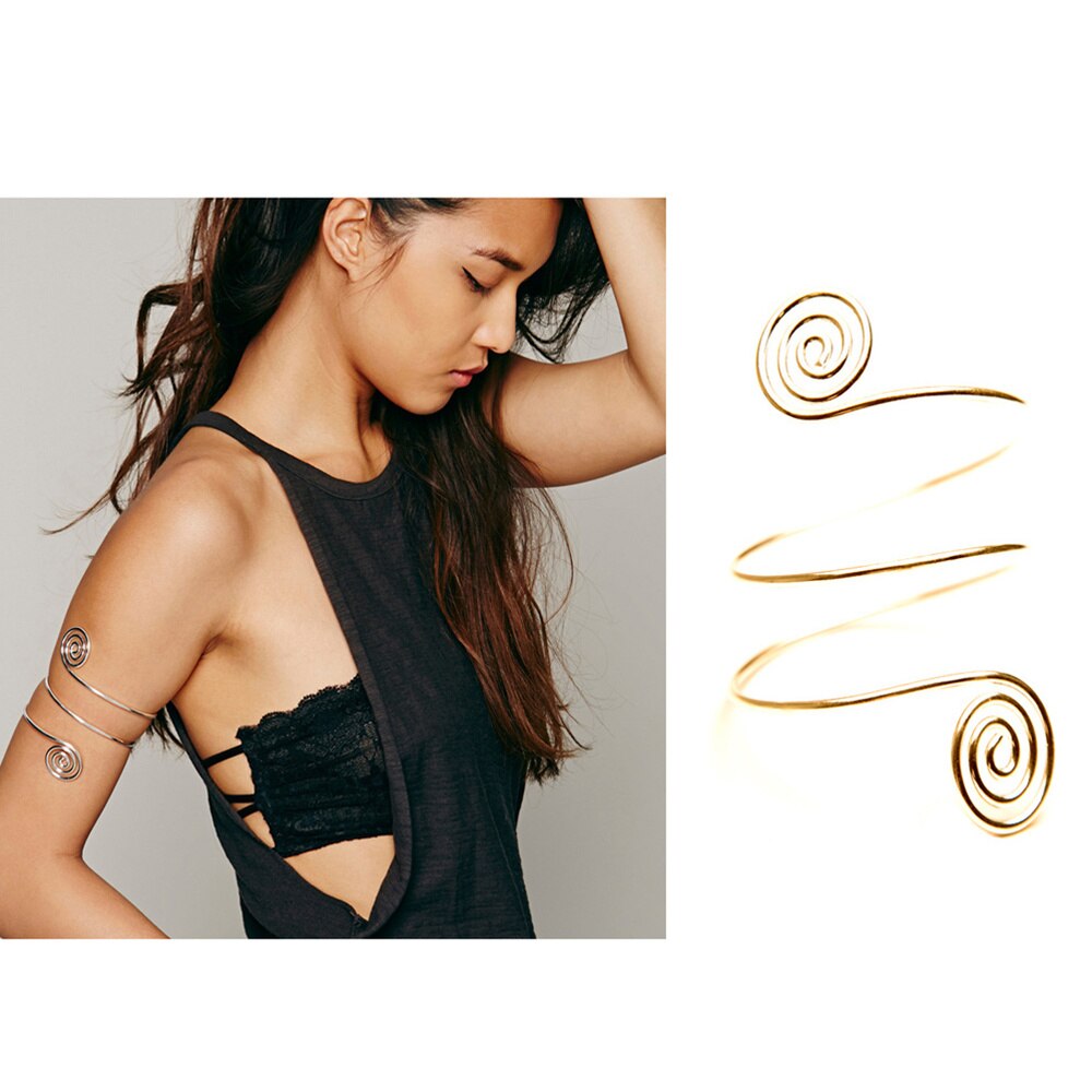 1pc Punk Style Arm Ring Spiral Metal Armlet Arm Decoration Exaggerating Arm Circle for Students Ladies: Default Title