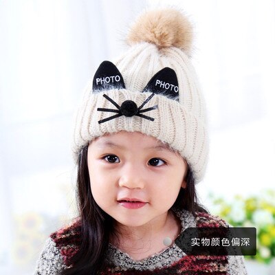 Children's Hat Autumn Winter Warm Thick Kids Hat 2-7 Year Old Children Hat with Velvet Knitting Wool Hat for Girls Boys: Beige