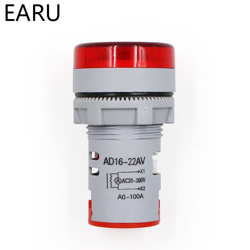 Mini voltímetro Digital redondo amperímetro 22mm AC 20-500V 0-100A Amp Volt probador de voltaje medidor de doble LED indicador de luz piloto