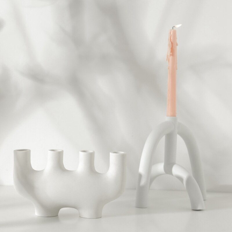 Sostenedor de vela de soporte para velas de cerámica minimalista soporte para candelita Tipo de Escritorio blanco Irregular