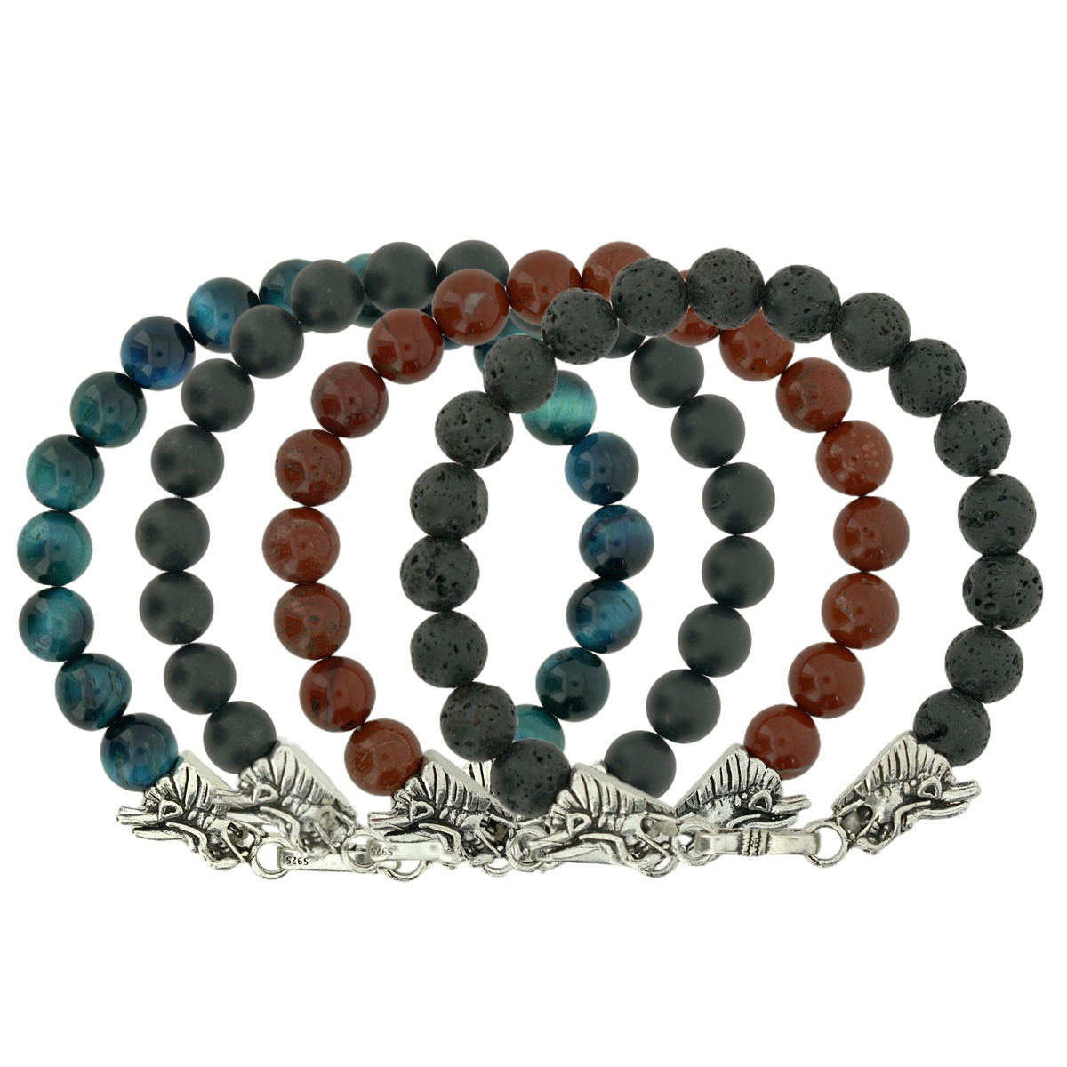 Heren Paar Lederen Edelsteen Kralen Armbanden Dragon Clasp Angst Stress Verlichting Healing Chakra 8Mm Ronde Kralen Set Sieraden