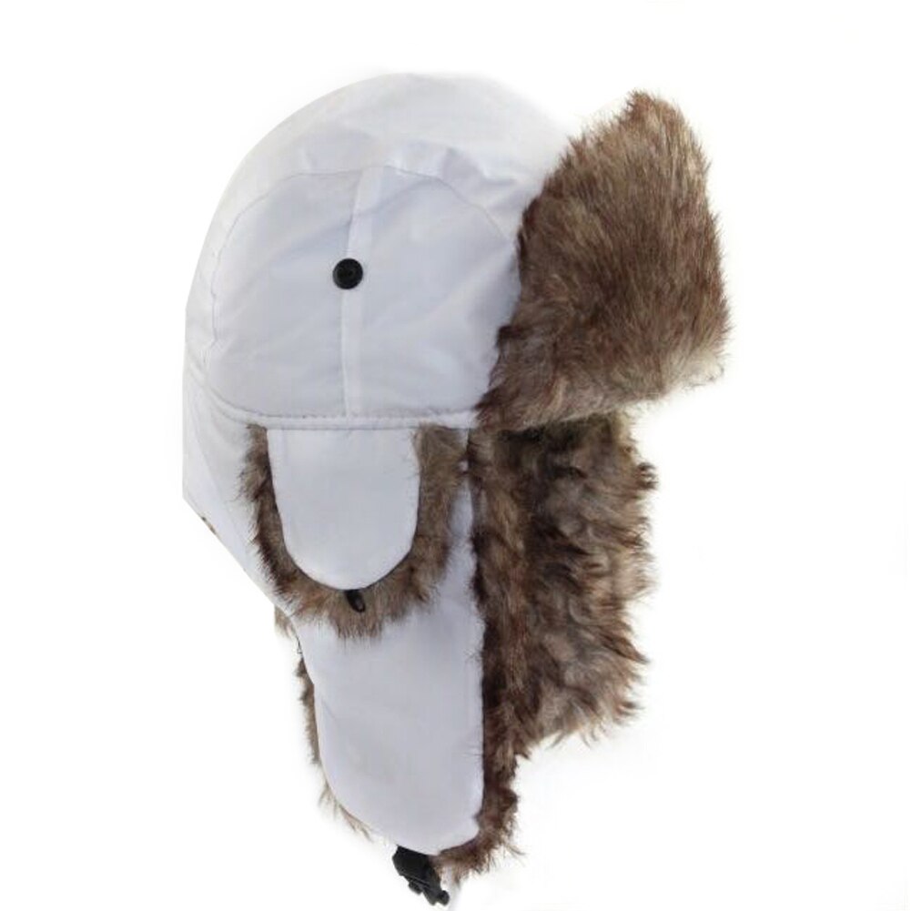 ¡Novedad de ! ! Cazadora Unisex de estilo aviador con orejeras de soldado ruso, gorro de esquí de invierno para hombre y mujer, nuevos sombreros de aviador: Blanco