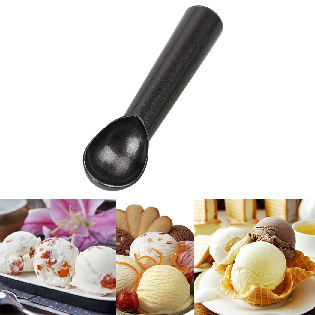 Ice Cream Ball Spoon Stainless Steel Spoon Fruit Watermelon Spoon Non-stick Ice Cream Ball Making Tool Kitchen Supplies: Black