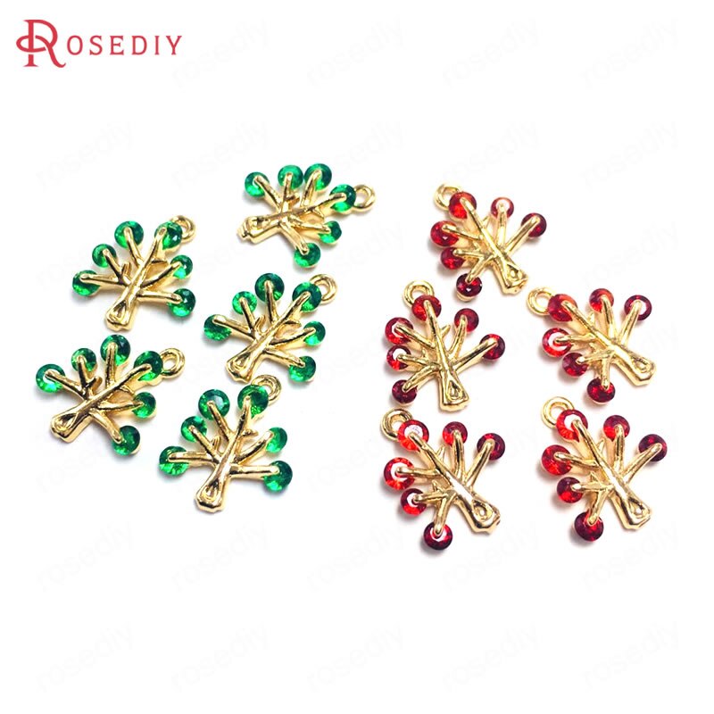 (38606)10Stck 11x13MM 24K Champagner Gold Farbe Durcheinander und Zirkon Baum Reize Anhänger Schmuck machen Zubehör