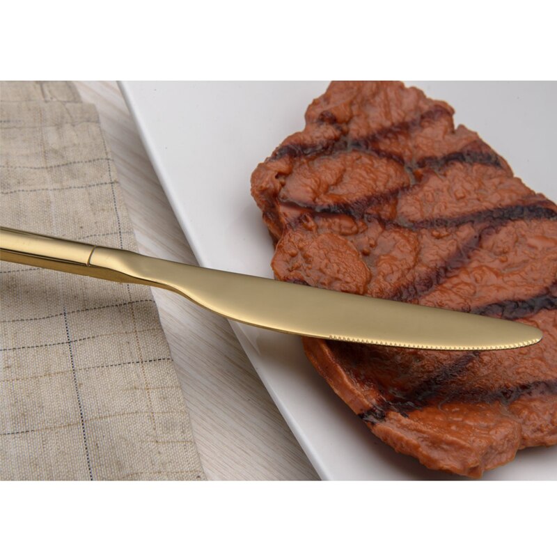 Rustfrit stål gyldne bestik knive gafler teskefulde sæt luksus spisestel western food køkken service bøf kniv kage gaffel
