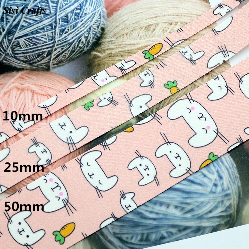 Sisi Crafts 10 25 50mm Rabbit Ribbon Animal Printed Cotton Fabric Bias DIY Garment Hair Bow Tie Collar Handmade Accessory Trim