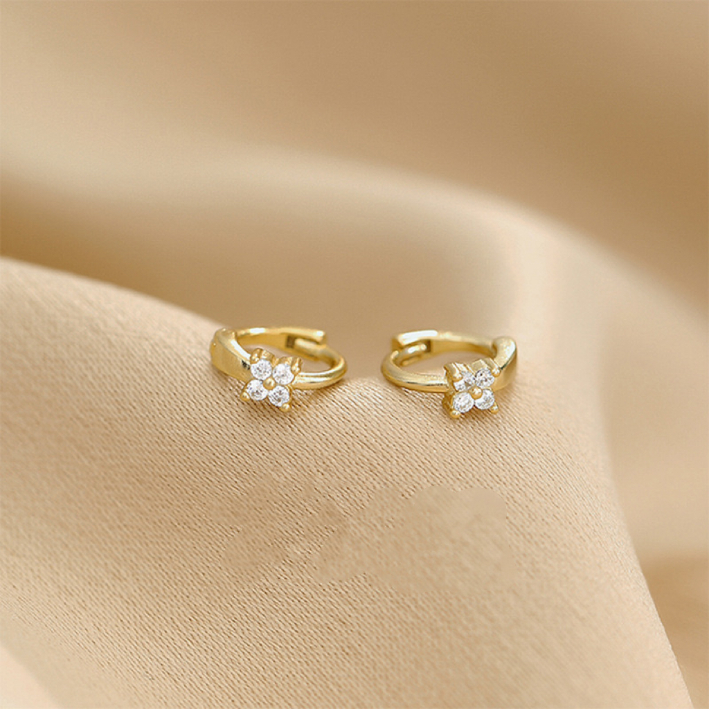 Aros Huggie de acero inoxidable para mujer, aretes pequeños y delicados de Color dorado clásico, joyería minimalista de estilo coreano, pendientes de para mamá: Bañado en rodio de imitación