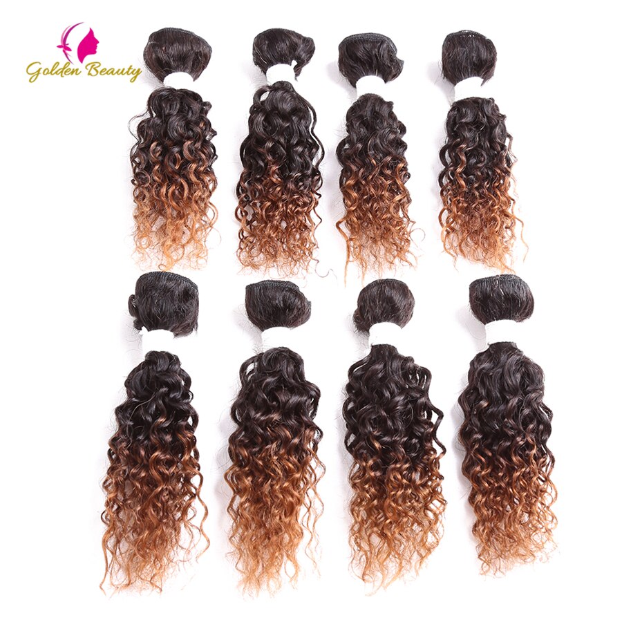 Golden beauty 8 stk/pakning 8 tommer krøllet sy i vævet afro syntetisk hår skud sy i vævet hår extensions til kvinder
