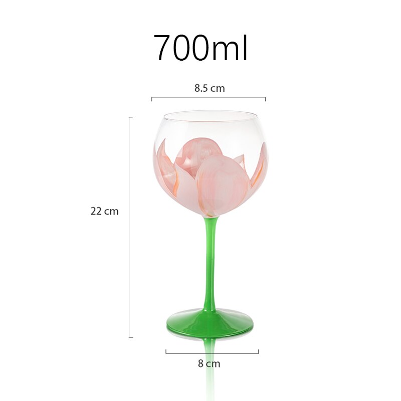 JINYOUJIA-copas de vino de tulipán pintadas a mano, copa de vino blanco de cristal sin plomo, para Hotel, boda, , Copas de pareja: PINK 700ml