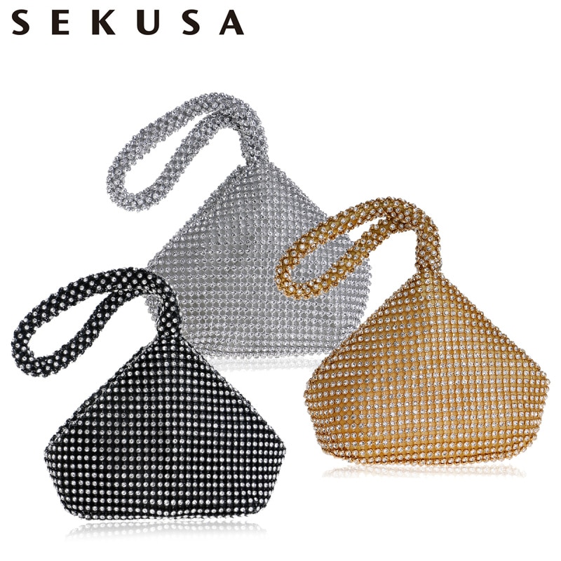 SEKUSA Steentjes Vrouwen Metal Avond Clutch Bag Mode Dame Diamant Super Mini Handtas Voor Bruiloft Tas